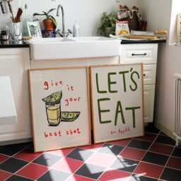 Set Of 2 Dining Room Prints, Let's Eat Print, Colourful Kitchen Retro Wall Art, Aesthetic Decor, Unframed - thumbnail 3