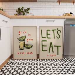Set Of 2 Dining Room Prints, Let's Eat Print, Colourful Kitchen Retro Wall Art, Aesthetic Decor, Unframed - thumbnail 2