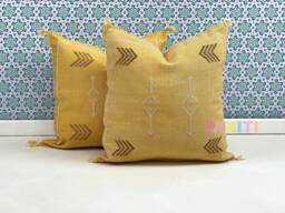 Yakiti-Yellow Square Moroccan Pillows 20x20, Aka Cactus Silk Pillow, Decorative Pillows, Sabra Pillows, Decor Designer Cactus Silk