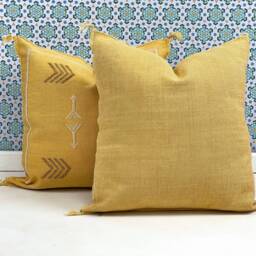 Yakiti-Yellow Square Moroccan Pillows 20x20, Aka Cactus Silk Pillow, Decorative Pillows, Sabra Pillows, Decor Designer Cactus Silk - thumbnail 2