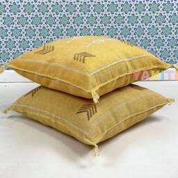 Yakiti-Yellow Square Moroccan Pillows 20x20, Aka Cactus Silk Pillow, Decorative Pillows, Sabra Pillows, Decor Designer Cactus Silk - thumbnail 4