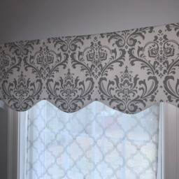 Gray Damask Window Valance, Scalloped Curtain, Custom Made - thumbnail 2