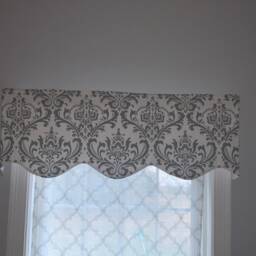 Gray Damask Window Valance, Scalloped Curtain, Custom Made - thumbnail 3