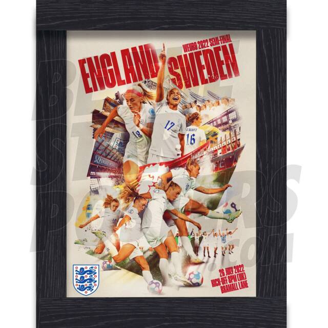 England Lionesses Limited Edition Match Day Artwork V Sweden - Officially Licensed Product A3 Framed