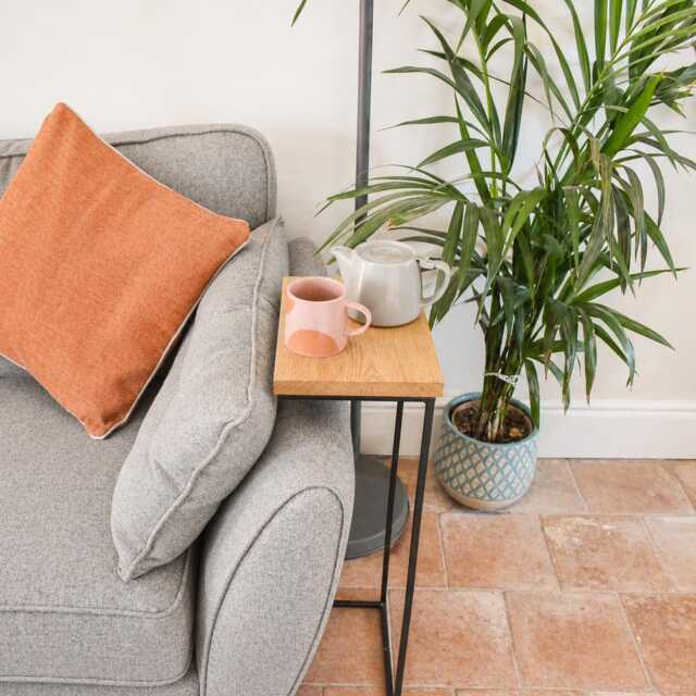Oak Steel Sofa Side Table - Over Arm Drink Holder, Handmade UK - image 1