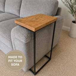 Oak Steel Sofa Side Table - Over Arm Drink Holder, Handmade UK - thumbnail 2