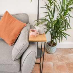 Oak Steel Sofa Side Table - Over Arm Drink Holder, Handmade UK - thumbnail 1