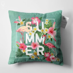 Tropical Pillow Covers With Florals Flamingos - Green & Pink Colours Double Sided Printing On The Chenille Different Sizes, Oeko-Tex?? - thumbnail 2