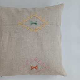 Moroccan Cactus Silk Cushion Cover, Handmade Oatmeal Sabra Throw Pillow, Scatter 20''x20''/50x50 cm - thumbnail 2