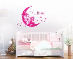 Wall Tattoo Fairy On The Moon With Desired Name Child Baby Wall Sticker Girl Children's Room Decoration Wk01