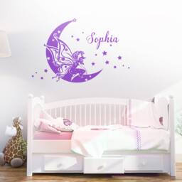 Wall Tattoo Fairy On The Moon With Desired Name Child Baby Wall Sticker Girl Children's Room Decoration Wk01 - thumbnail 2