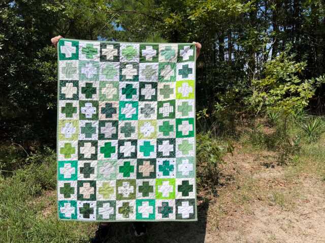 Green Plus Sign Quilt - Handmade Gender Neutral Throw Modern - image 1