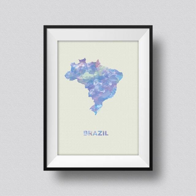 Brazil Watercolor Map Art Print Ink Splash Poster Canvas