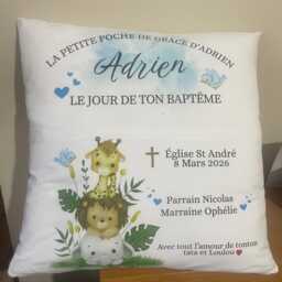 Personalised Christening Cushion With Pocket, Baptism Gift, Custom Name Cushion, Nursery Keepsake, 9 Designs - thumbnail 4