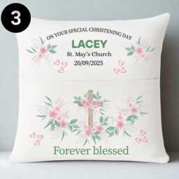 Personalised Christening Cushion With Pocket, Baptism Gift, Custom Name Cushion, Nursery Keepsake, 9 Designs - thumbnail 3