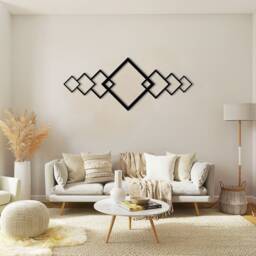 Square Designs Metal Wall Decor, Minimalist Shapes Art, Modern Aesthetic Luxury Livingroom Black & Gold Art