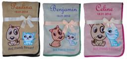 Baby Blanket Embroidered With Name Dog Cat Baby Baptism - thumbnail 1