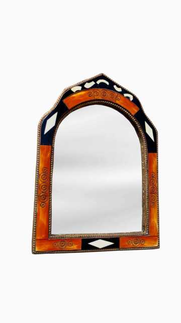 Orange Frame Wall Mirror Decor - Bone Inlay - image 1