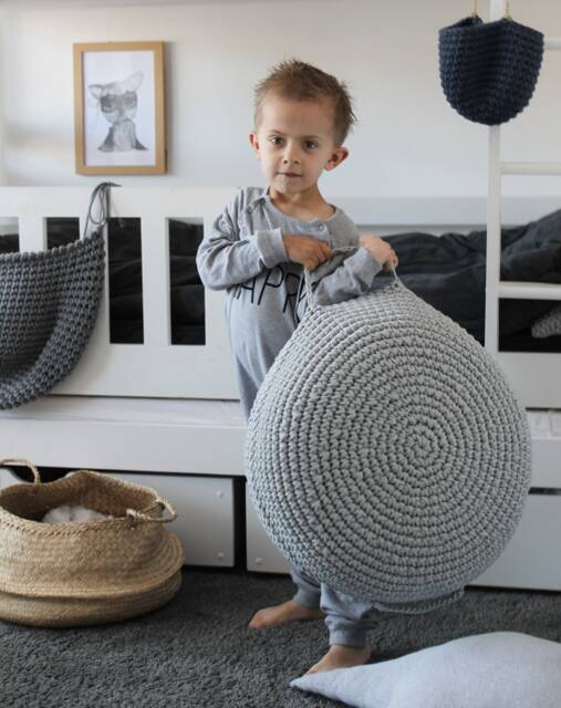 Crochet Pouf Ottoman Neutral Nursery Decor, Scandinavian Style - image 1