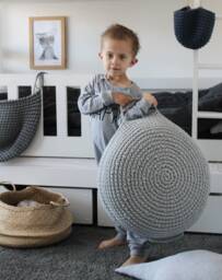 Crochet Pouf Ottoman Neutral Nursery Decor, Scandinavian Style - thumbnail 1