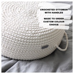 Crochet Pouf Ottoman Neutral Nursery Decor, Scandinavian Style - thumbnail 2