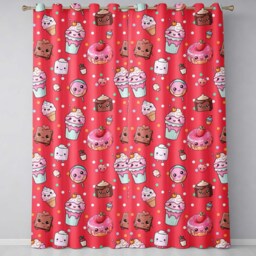Kawaii Desserts Cupcakes Donuts & Sweets On Red Background Seamless Pattern Readymade Eyelet Ring Top Thermal 100% Blackout Curtains - thumbnail 2