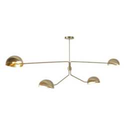 Mid Century Sputnik Chandelier - Four-Arm Raw Brass Pendant Light - thumbnail 3