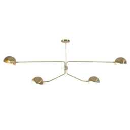 Mid Century Sputnik Chandelier - Four-Arm Raw Brass Pendant Light - thumbnail 2