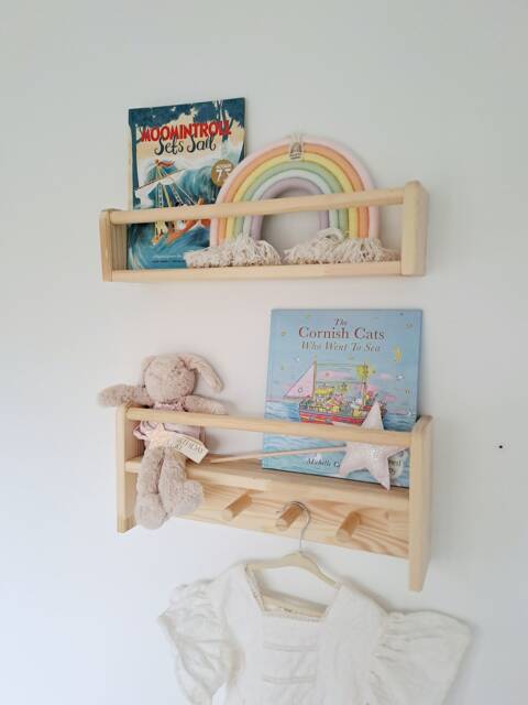 Pine Nursery Shelf With Pegs - Floating Book Storage - image 1