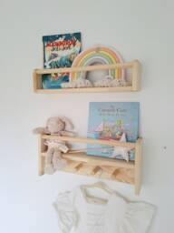 Pine Nursery Shelf With Pegs - Floating Book Storage - thumbnail 1