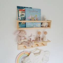 Pine Nursery Shelf With Pegs - Floating Book Storage - thumbnail 2