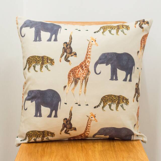 Zoo Animals Cushion. Giraffes, Elephants, Tigers, & Monkeys. Double Sided, 43cm - 17 - image 1
