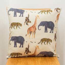 Zoo Animals Cushion. Giraffes, Elephants, Tigers, & Monkeys. Double Sided, 43cm - 17 - thumbnail 1