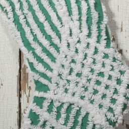 Fluffy Green & White Vintage Chenille Christmas Stocking With Matching Cuff - Wedding Ring, Flower - thumbnail 2