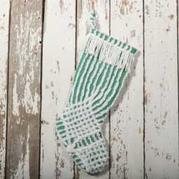 Fluffy Green & White Vintage Chenille Christmas Stocking With Matching Cuff - Wedding Ring, Flower - thumbnail 3