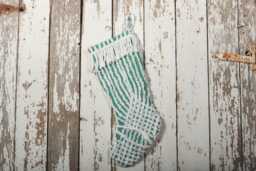 Fluffy Green & White Vintage Chenille Christmas Stocking With Matching Cuff - Wedding Ring, Flower - thumbnail 1
