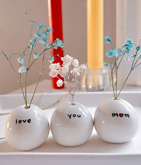 Set Of 3 Love You Mom Tiny Vases/Unique Gift Handcrafted Vases Mother's Day Gift Personalized Valentine's Birthday Xmas - image 1