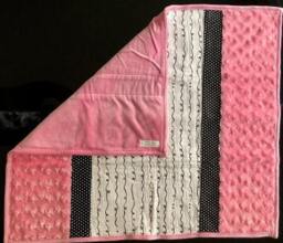 Handmade Modern Baby Minky Blanket Pink With Black Polka Dot & Doodles - thumbnail 3