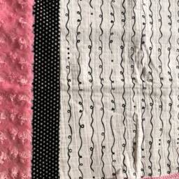 Handmade Modern Baby Minky Blanket Pink With Black Polka Dot & Doodles - thumbnail 2