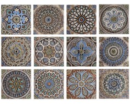 12 Ceramic Mandala Tiles, Eclectic Outdoor Wall Art, Matt Blue - 30cm/11.8 - thumbnail 1