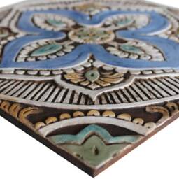 12 Ceramic Mandala Tiles, Eclectic Outdoor Wall Art, Matt Blue - 30cm/11.8 - thumbnail 2
