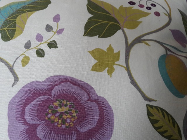 Jacobean Print Floral Cotton Pillow Cover With Purple Velvet Backing - image 1