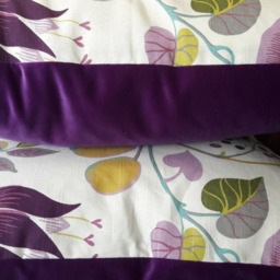 Jacobean Print Floral Cotton Pillow Cover With Purple Velvet Backing - thumbnail 3