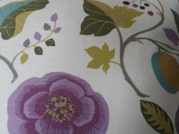 Jacobean Print Floral Cotton Pillow Cover With Purple Velvet Backing - thumbnail 1