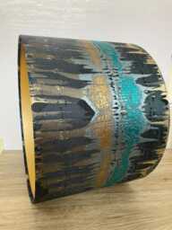 Beautiful Inca Teal & Gold Lampshade, Made To Order in Various Sizes & Linings, Ikat Marbled Blue Black - thumbnail 1