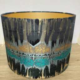 Beautiful Inca Teal & Gold Lampshade, Made To Order in Various Sizes & Linings, Ikat Marbled Blue Black - thumbnail 4