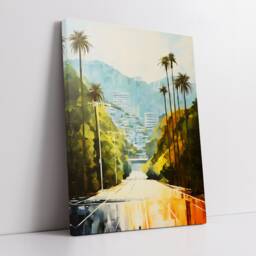 Los Angeles Hollywood Highway Palm Trees Abstract Oil Modern Painting Wall Art, Framed Canvas Poster Print Home/Office Room Decor, Gifts - thumbnail 2