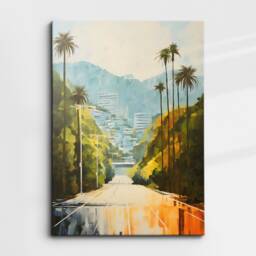 Los Angeles Hollywood Highway Palm Trees Abstract Oil Modern Painting Wall Art, Framed Canvas Poster Print Home/Office Room Decor, Gifts - thumbnail 3
