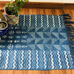 Handmade Cotton Indigo Dhurrie Rug Block Print Indian Rug - 2x3 - thumbnail 2