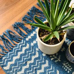 Handmade Cotton Indigo Dhurrie Rug Block Print Indian Rug - 2x3 - thumbnail 3